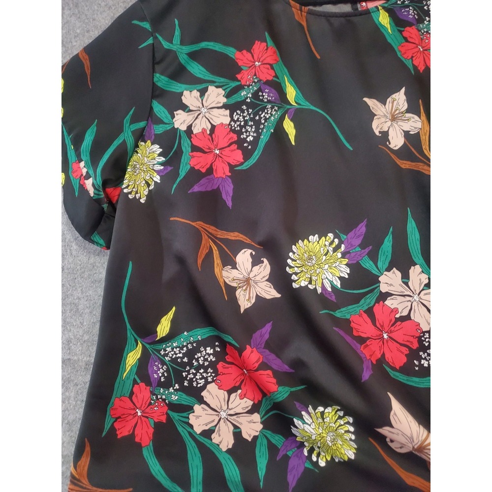 🌷 NWOT Worthington Womens 1X Floral Tie Front Satin Texture Blouse - Picture 4 of 11